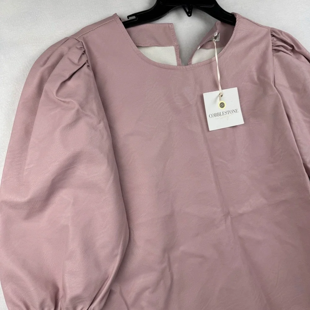 Cobblestone Living Faux Leather Top Puff Sleeve Mauve Pink S/M Made In Italy - Picture 2 of 8